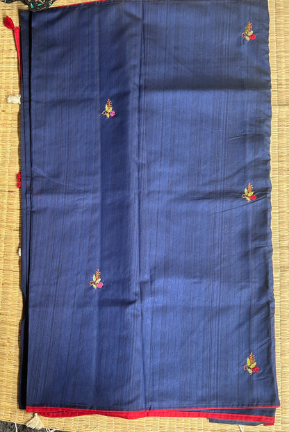 Navy Blue floral soft Tussar saree - hand embroidery