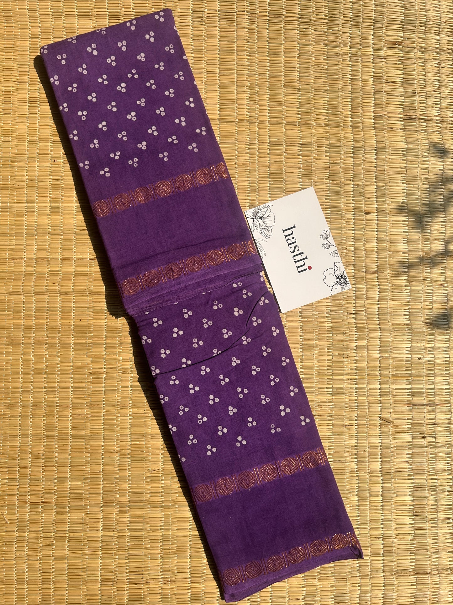 Purple 120 count wax sungudi cotton saree (three dot)