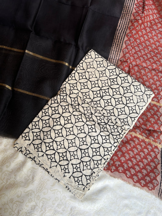 Red Chanderi silk suit set - unstitched