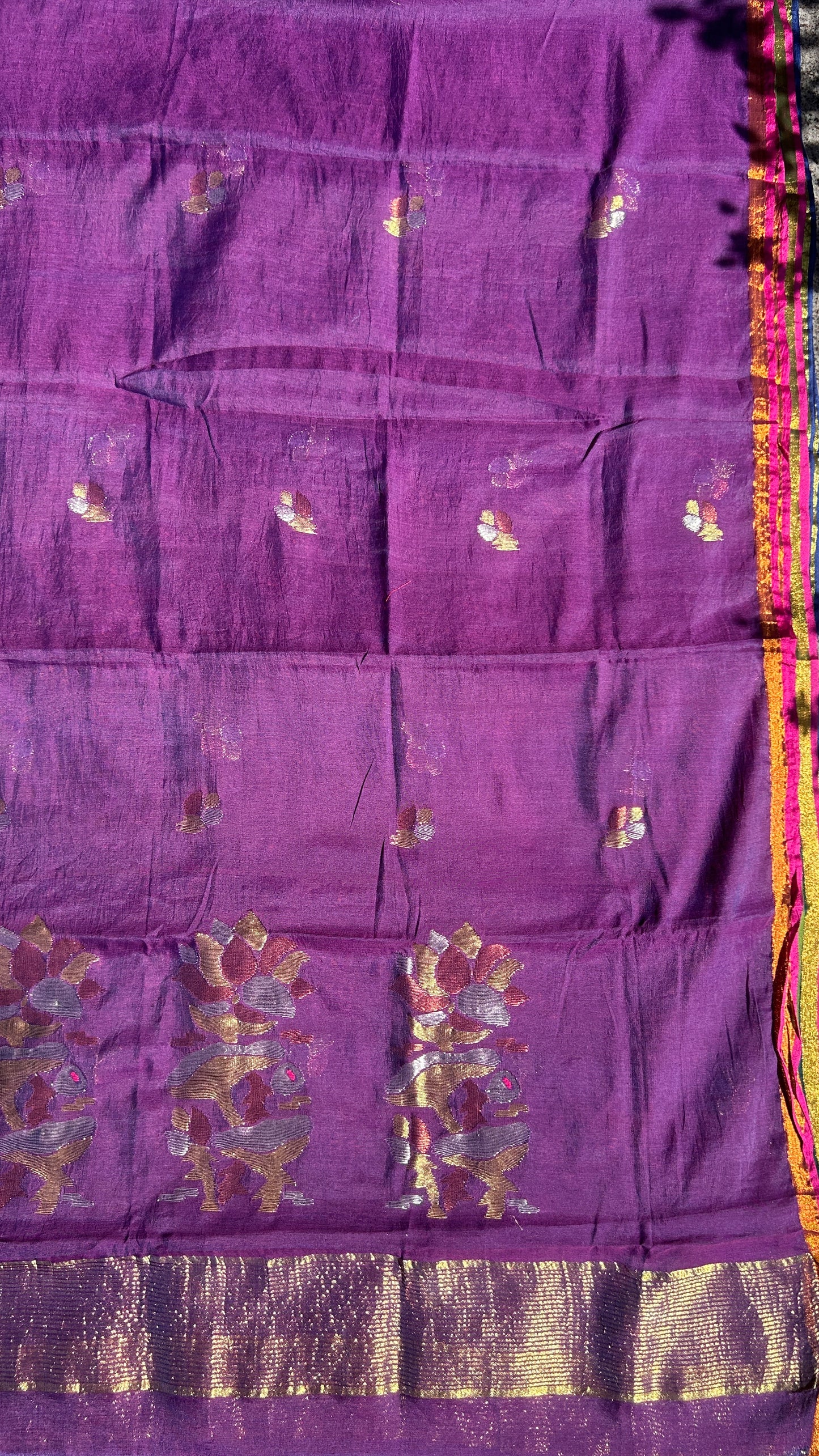 Purple paithani muslin jamdani 2pc set - unstitched