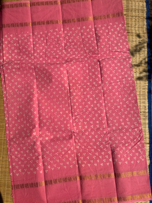 Baby pink 120 count wax sungudi cotton saree (three dot)