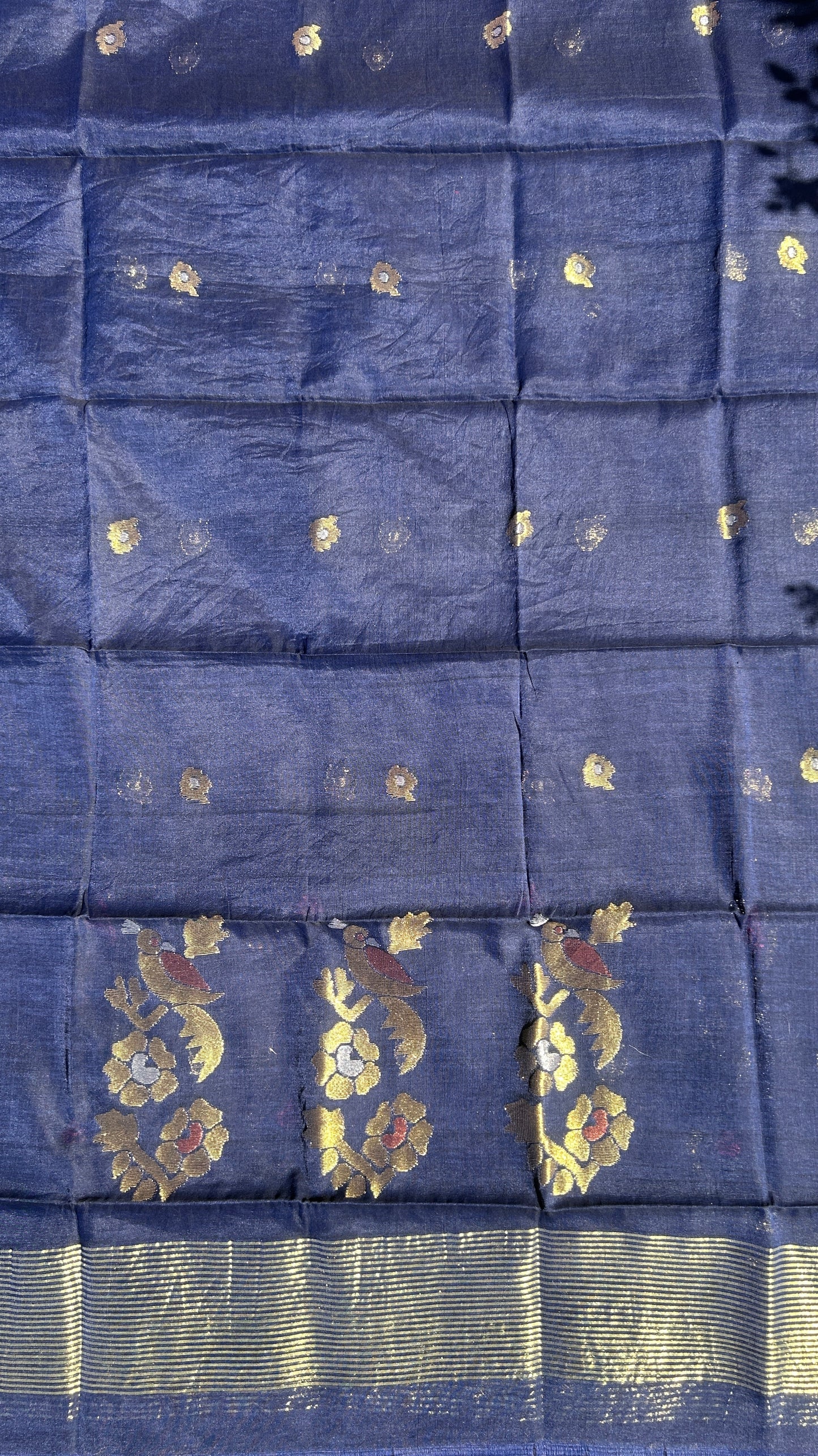 Navy Blue paithani muslin jamdani 2pc set - unstitched