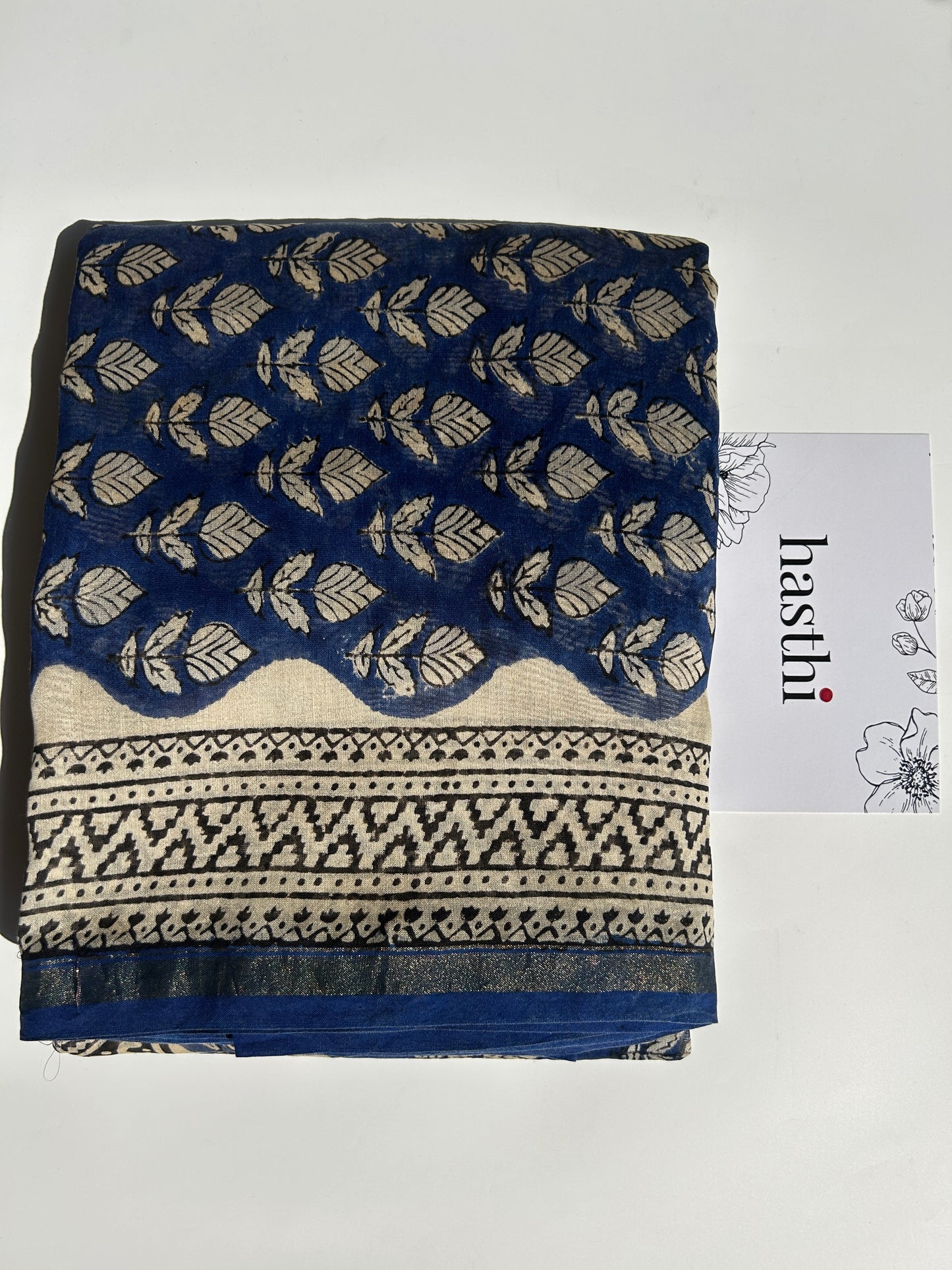 Navy Blue Chanderi silk suit set - unstitched