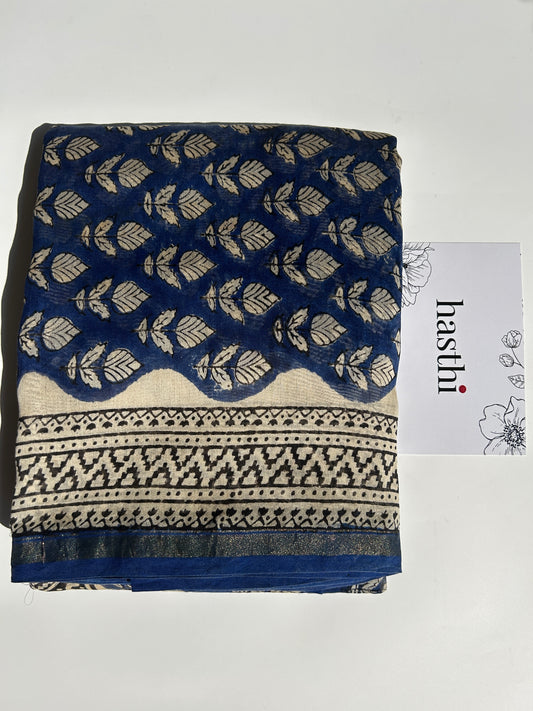 Navy Blue Chanderi silk suit set - unstitched