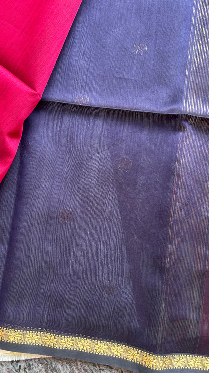 Dark pink & Navy Blue Maheshwari handloom saree