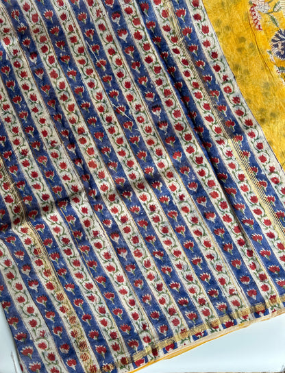 Yellow Chanderi silk saree with floral design