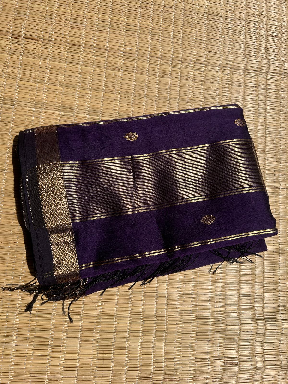 Dark Purple Maheshwari handloom saree with flower motifs