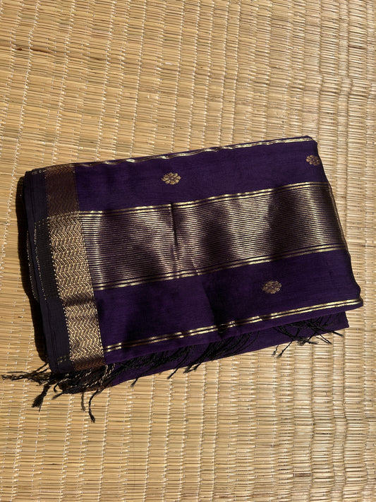 Dark Purple Maheshwari handloom saree with flower motifs