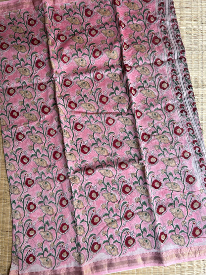 Peach floral Maheshwari silk saree