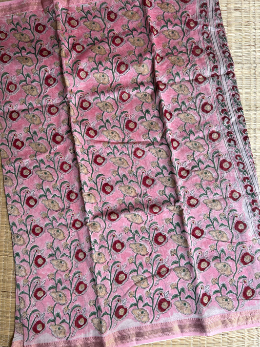 Peach floral Maheshwari silk saree