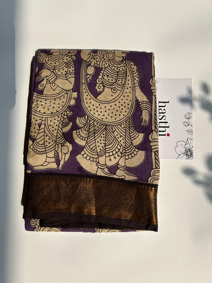 Purple chennur silk kalamkari saree with Nizam border