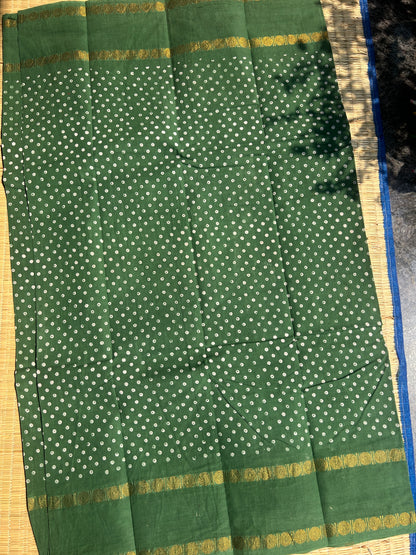 Green 120 count wax sungudi cotton saree (single dot)