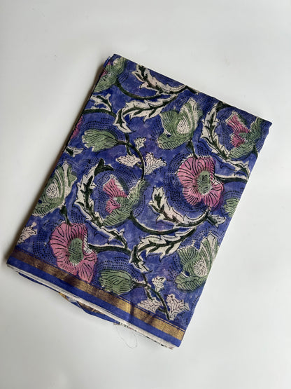 Lavender Chanderi silk saree with floral design
