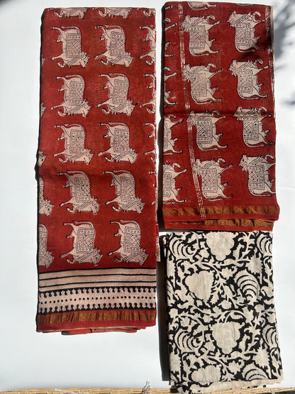 Red pichwai Chanderi silk suit set - unstitched
