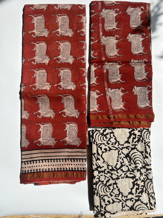 Red pichwai Chanderi silk suit set - unstitched