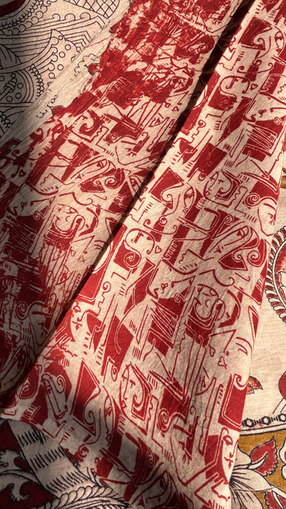 Beige floral kalamkari pure cotton saree-1