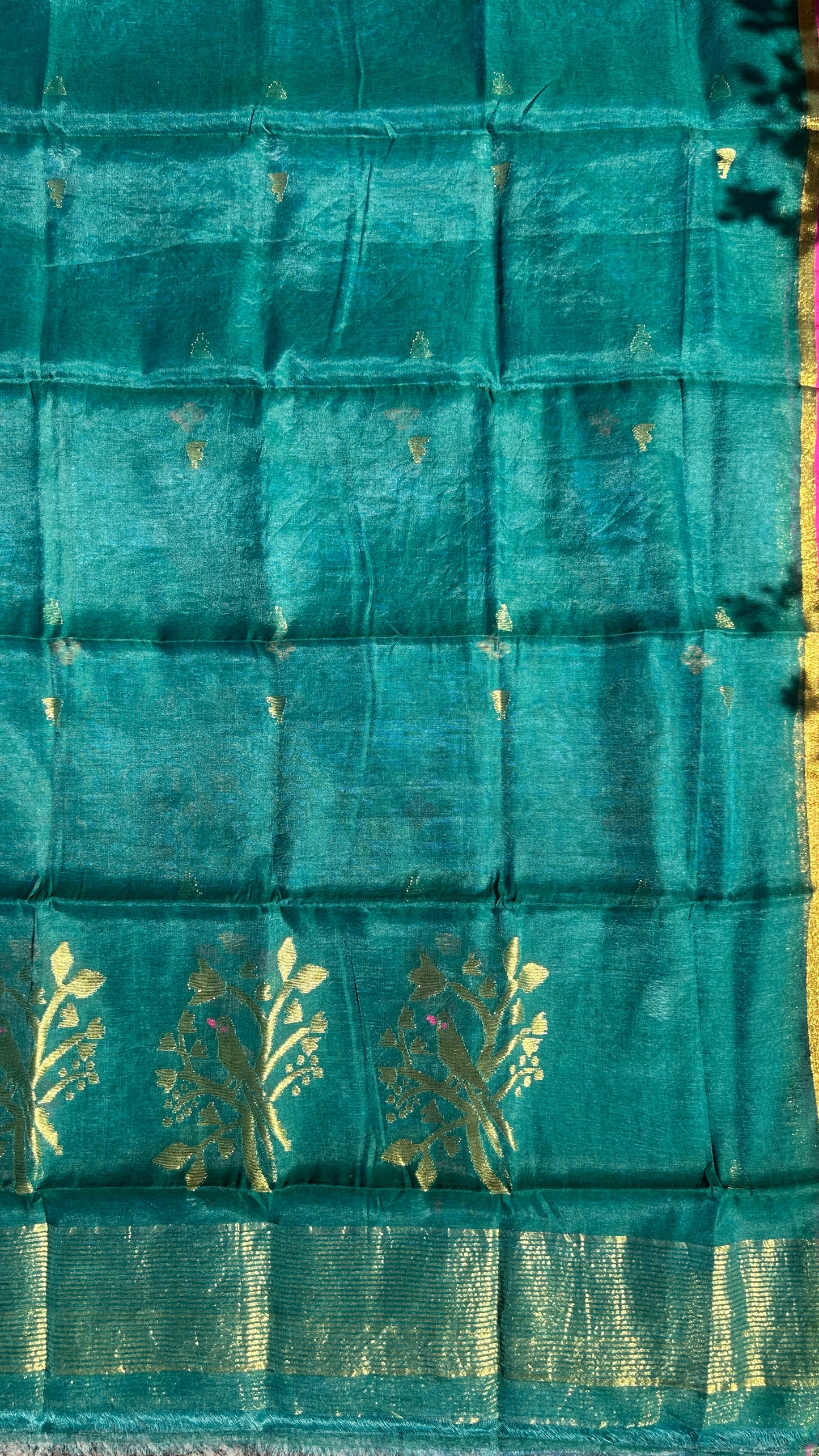 Bottle green paithani muslin jamdani 2pc set - unstitched