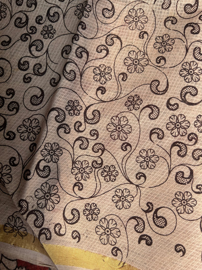 Black and red floral kalamkari kota cotton saree