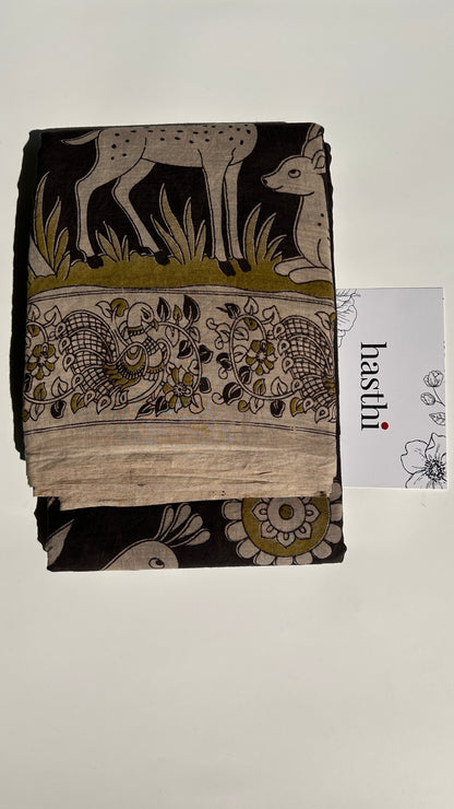Black kalamkari pure cotton saree
