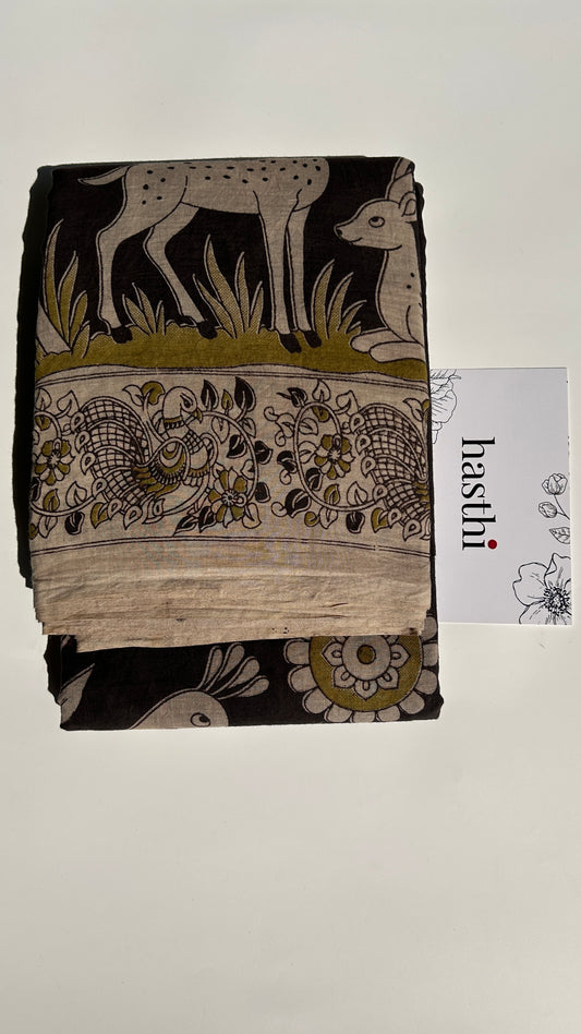 Black kalamkari pure cotton saree