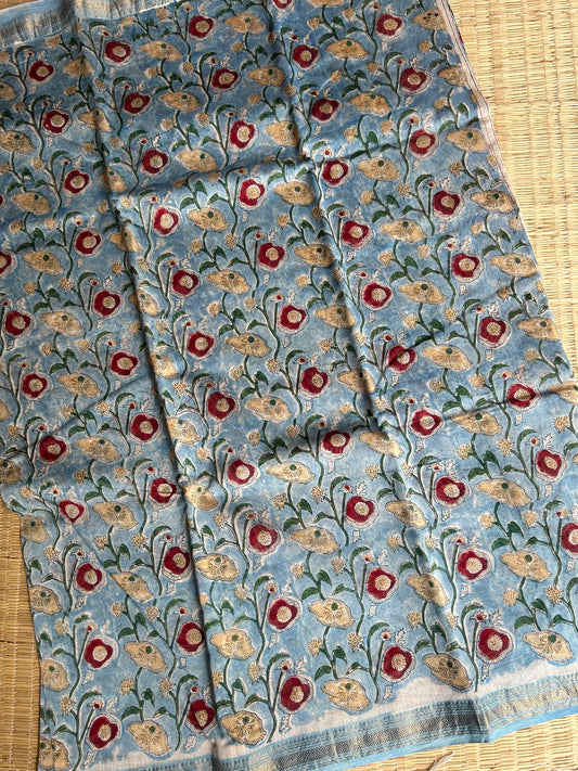 Blue Maheshwari silk saree