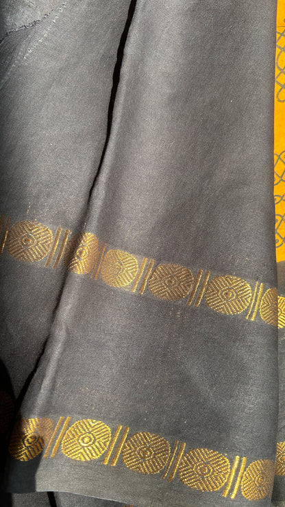 Mango Yellow Madurai sungudi cotton saree with kolam motif