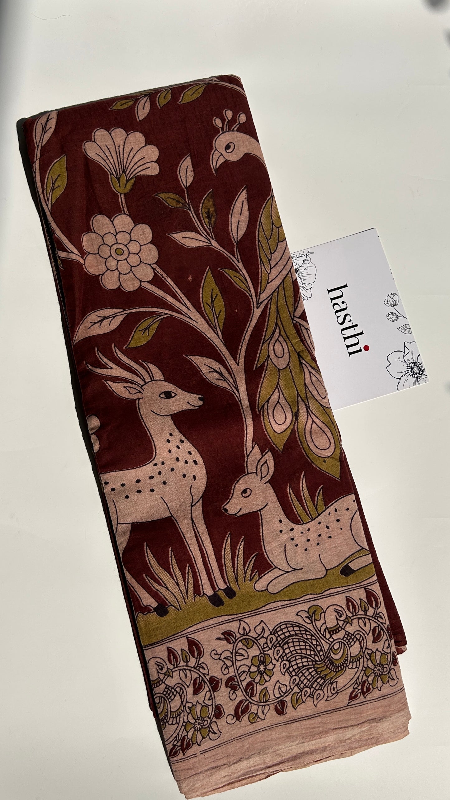 Chocolate Brown kalamkari pure cotton saree