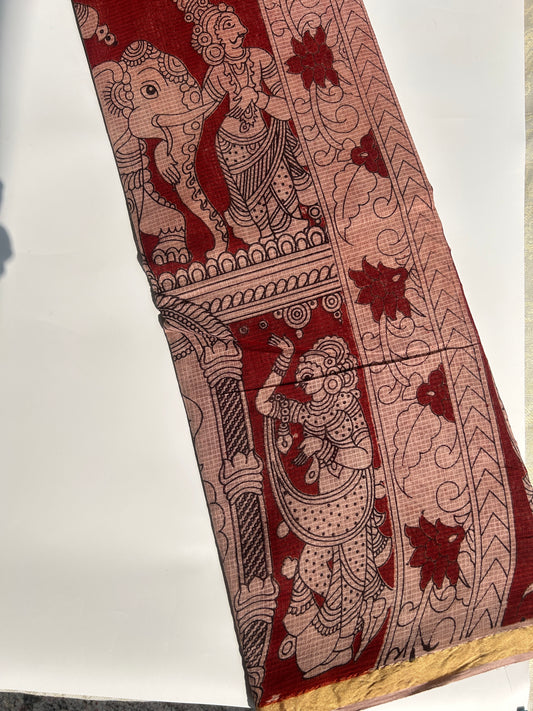 Red kalamkari kota cotton saree