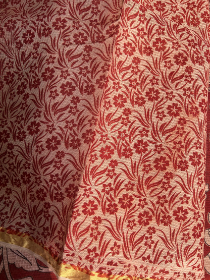 Red kalamkari kota cotton saree