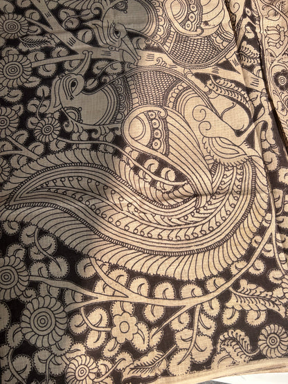 Black kalamkari kota cotton saree
