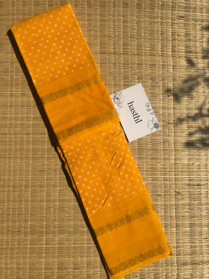 Yellow 120 count wax sungudi cotton saree (single dot)