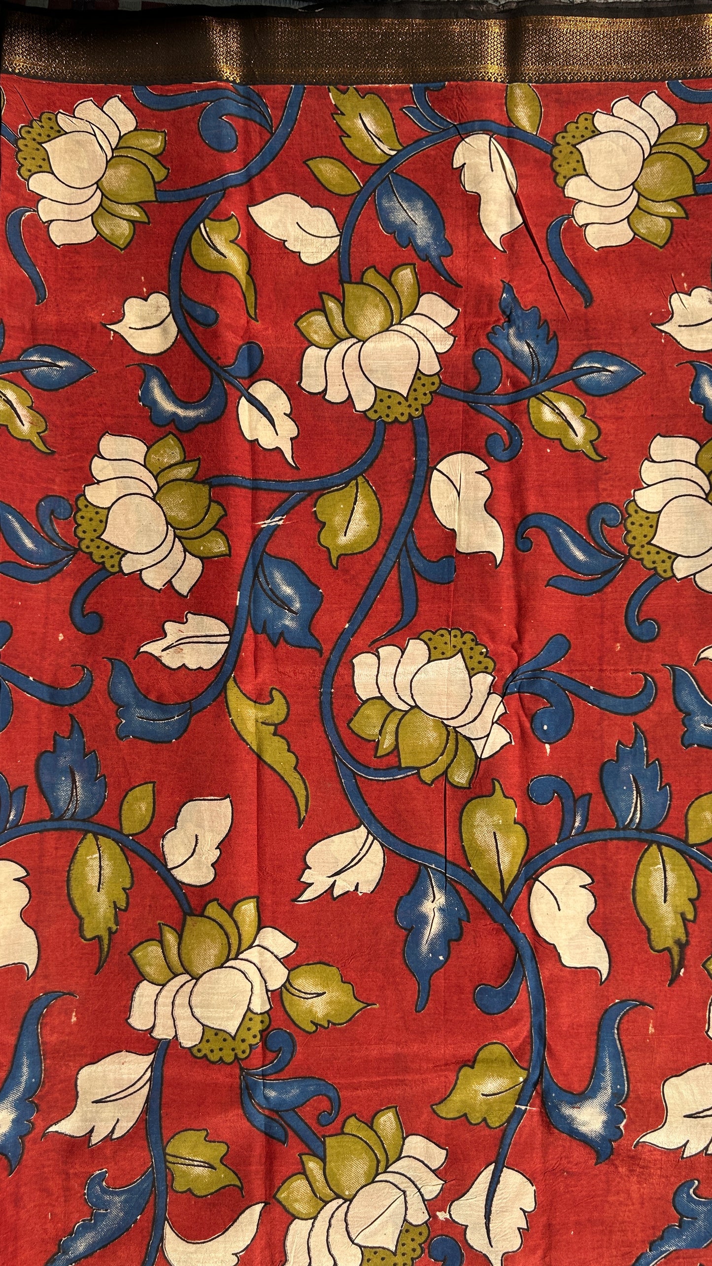Red lotus chennur silk kalamkari saree with Nizam border