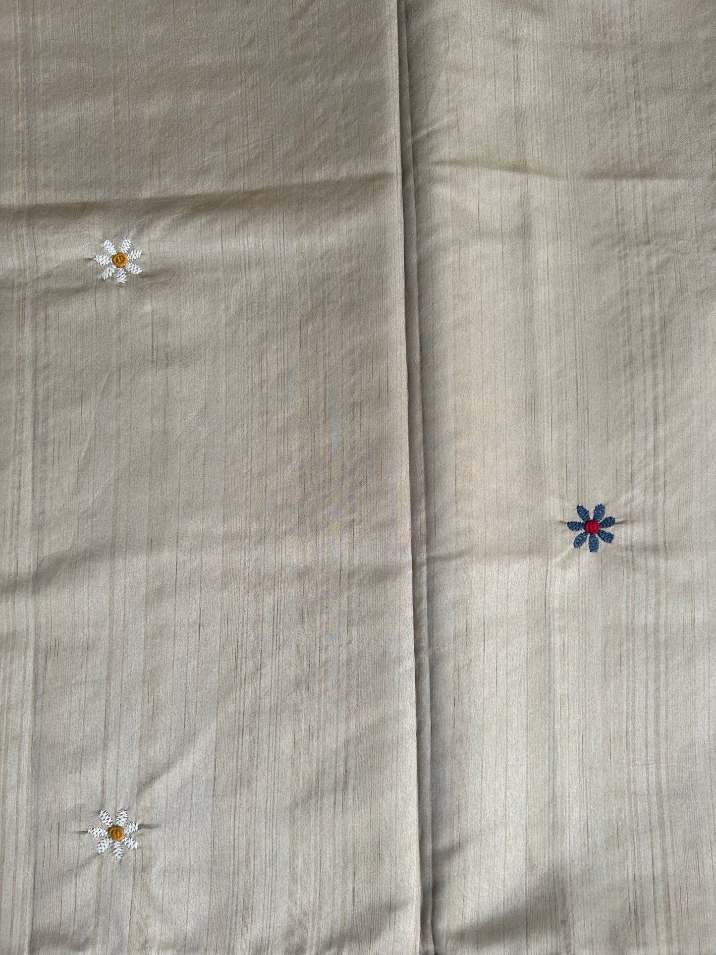 Beige Cream floral soft Tussar saree - hand embroidery