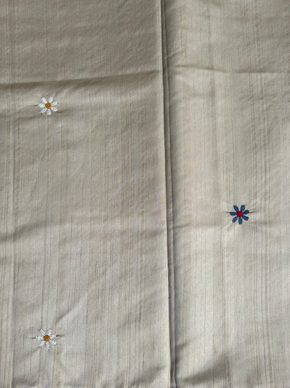 Beige Cream floral soft Tussar saree - hand embroidery