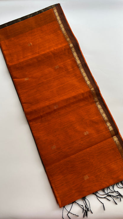 Orange & Black Maheshwari handloom saree