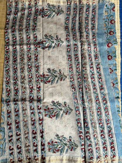 Blue Maheshwari silk saree