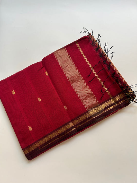 Maroon Maheshwari handloom saree