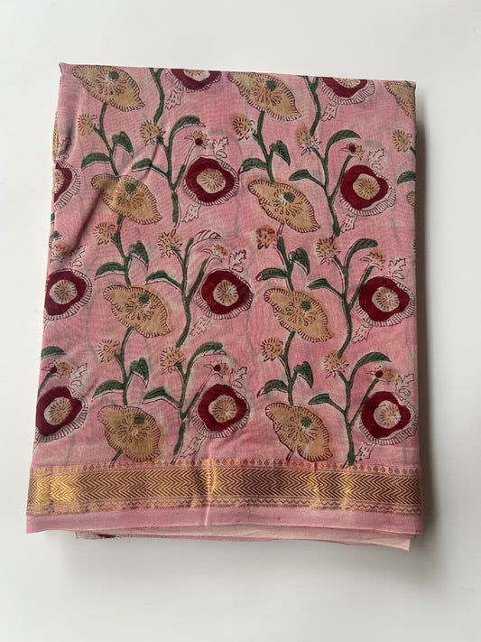 Peach floral Maheshwari silk saree