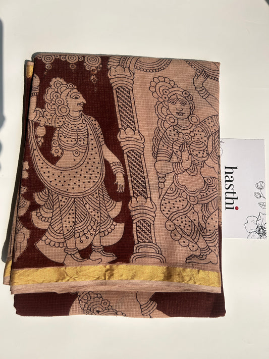 Chocolate brown kalamkari kota cotton saree