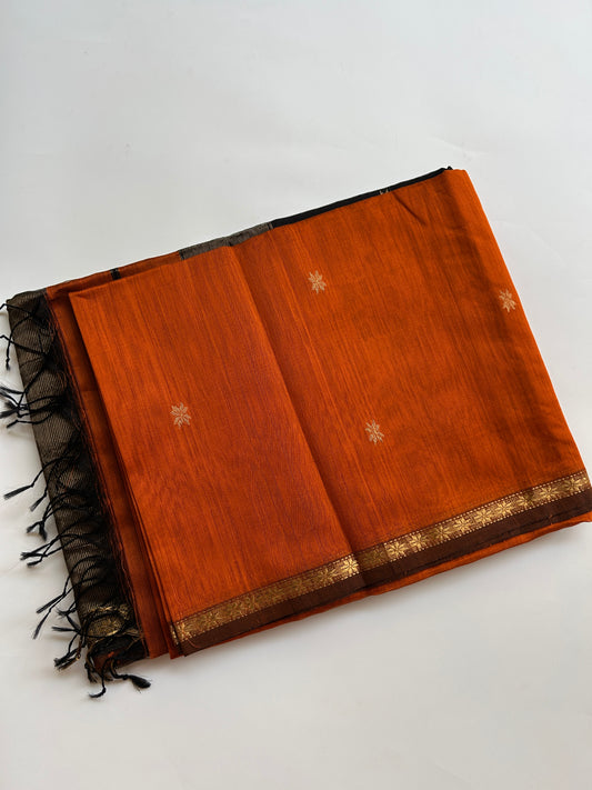 Orange & Black Maheshwari handloom saree