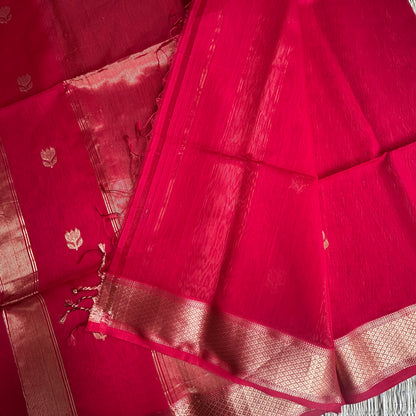 Pure Red Maheshwari handloom saree with flower motifs