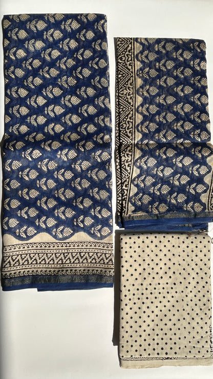 Navy Blue Chanderi silk suit set - unstitched