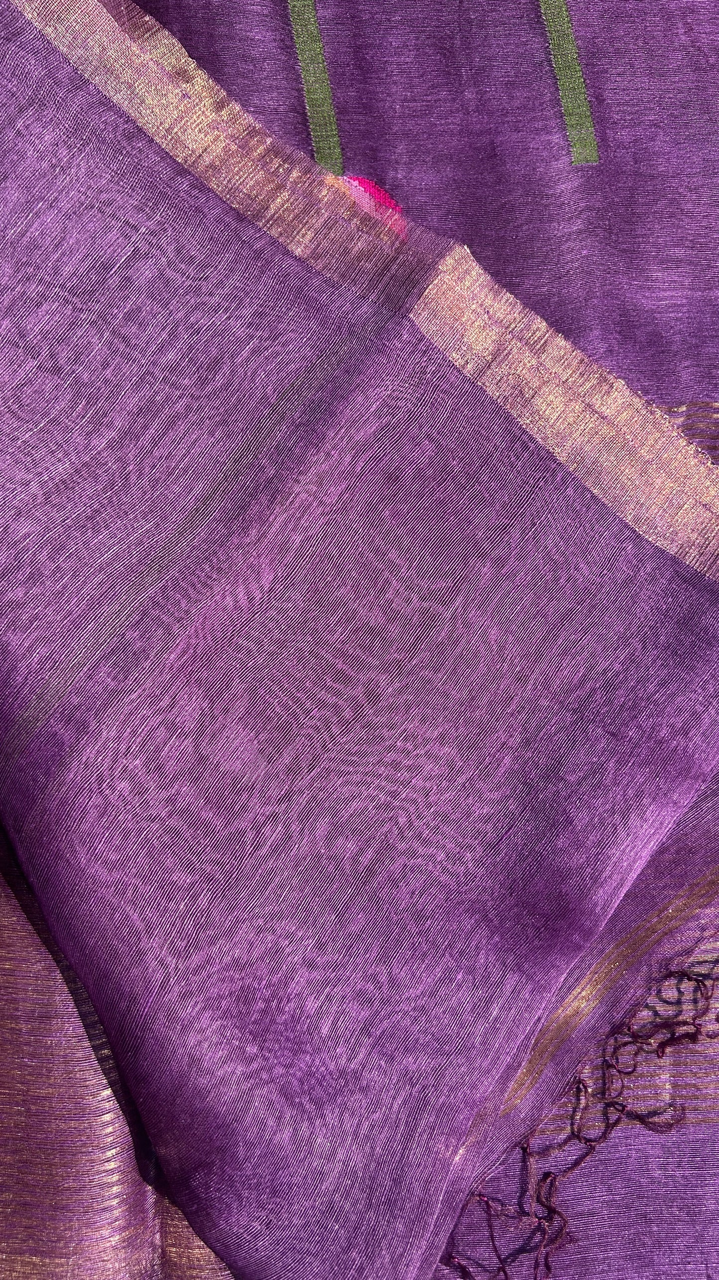 Purple silk linen jamdani saree with lotus motifs