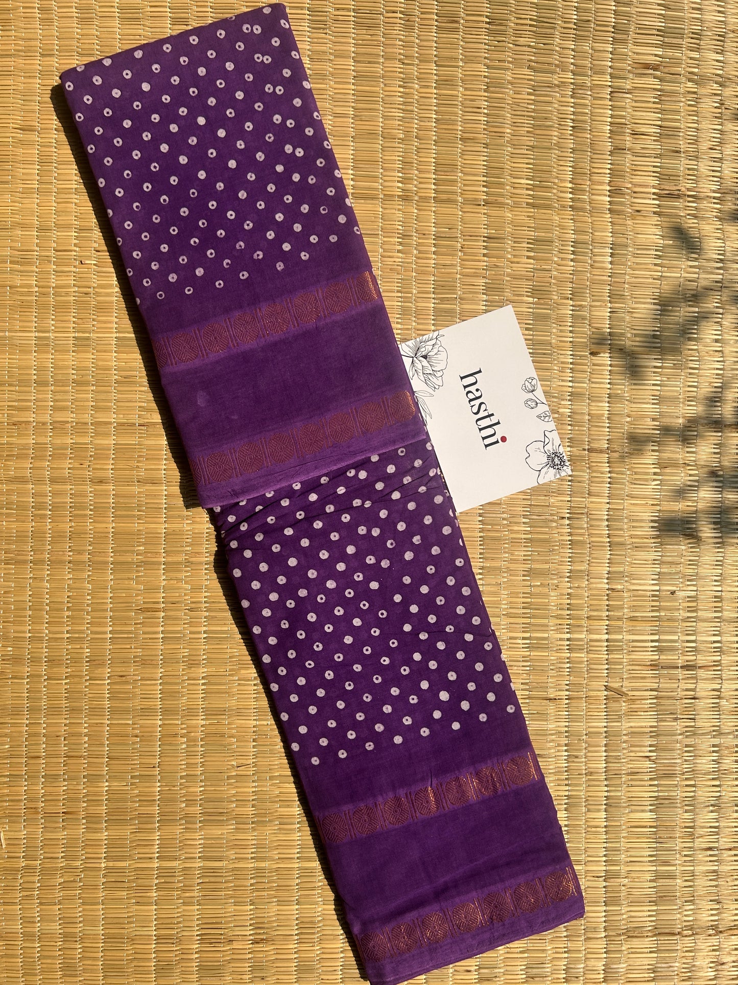 Purple 120 count wax sungudi cotton saree (single dot)