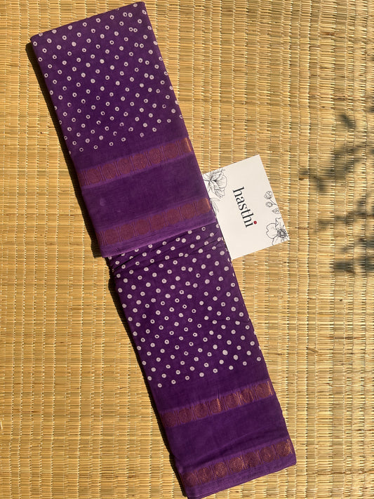 Purple 120 count wax sungudi cotton saree (single dot)
