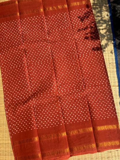 Sapota 120 count wax sungudi cotton saree (single dot)