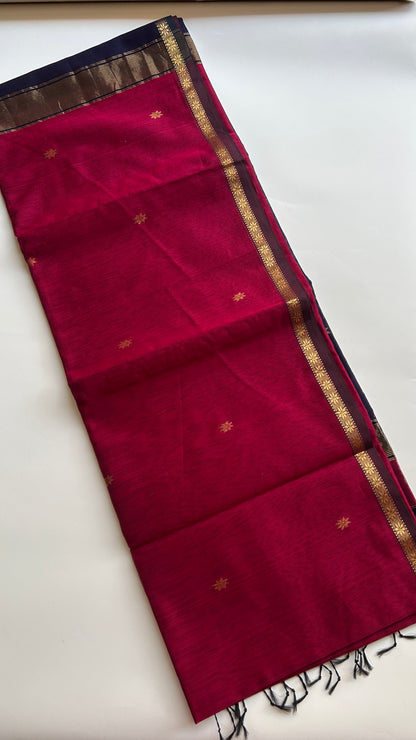 Dark pink & Navy Blue Maheshwari handloom saree