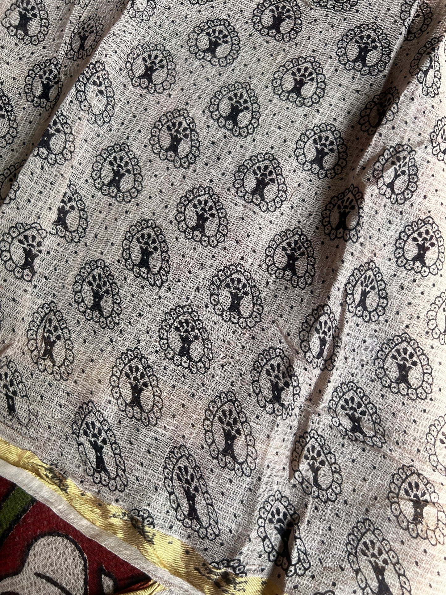 Green and red floral kalamkari kota cotton saree