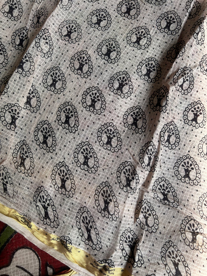 Green and red floral kalamkari kota cotton saree