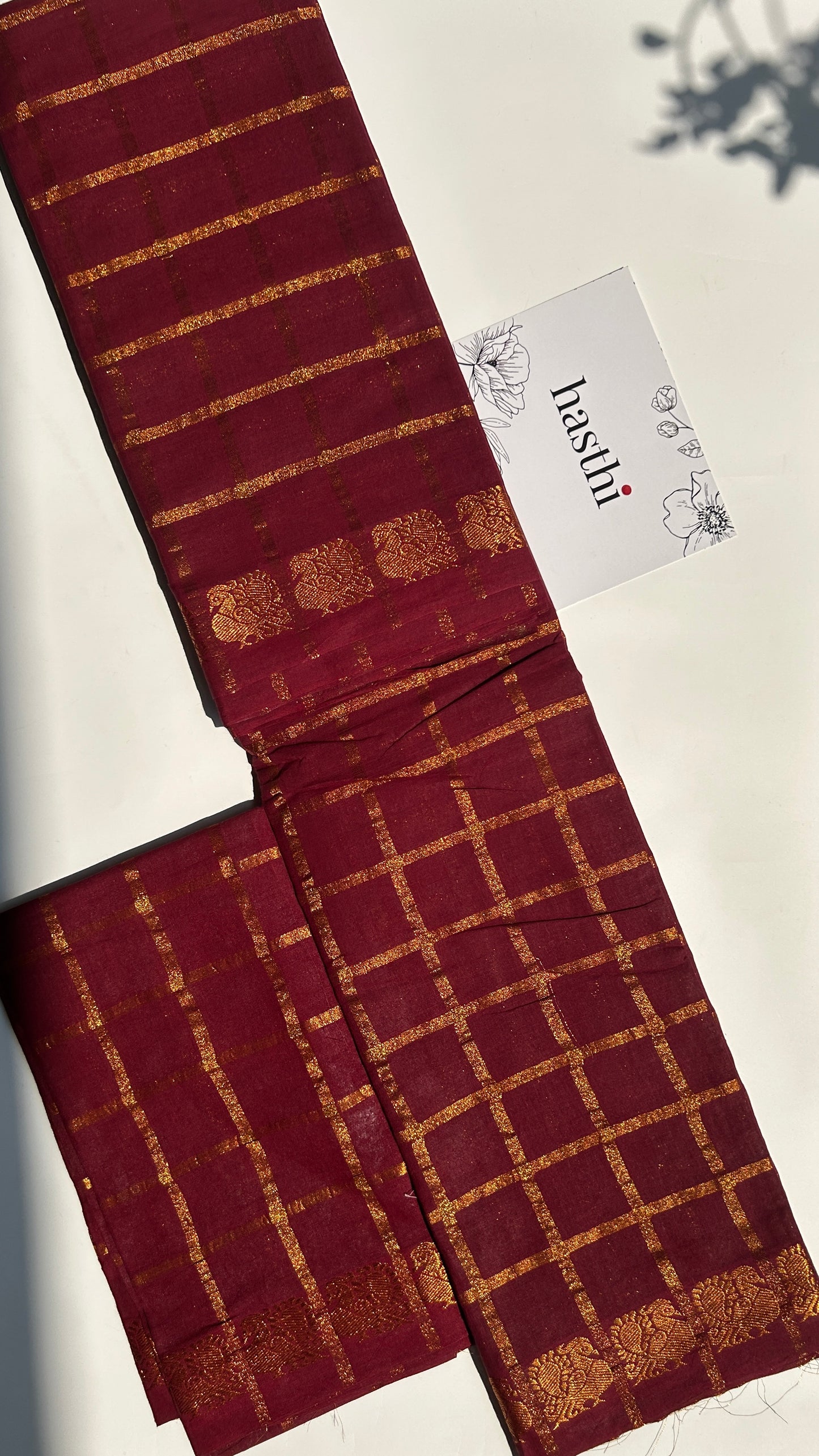 Brown Madurai sungudi cotton saree with checks